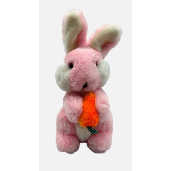 Gund 1983 Pink White Rabbit Plush 9" Easter Bunny Holding Carrot Toy - Picture 1 of 11